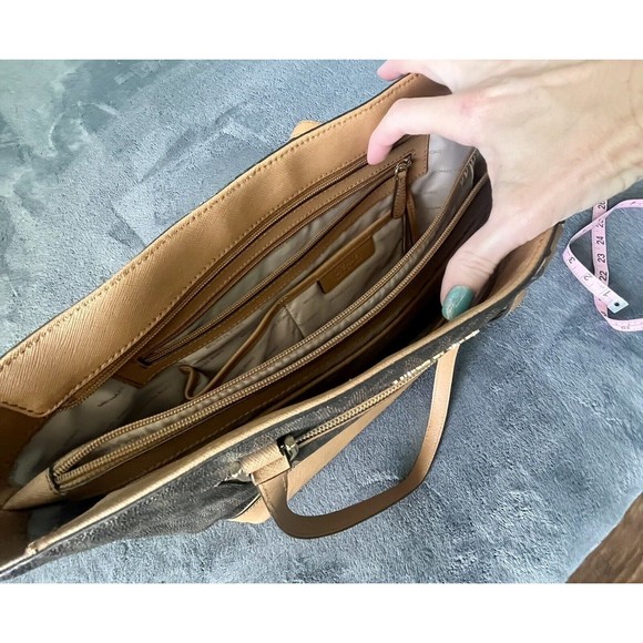 Michael Kors Brown MK Tote Bag with Gold Lightly Worn - Picture 4 of 9